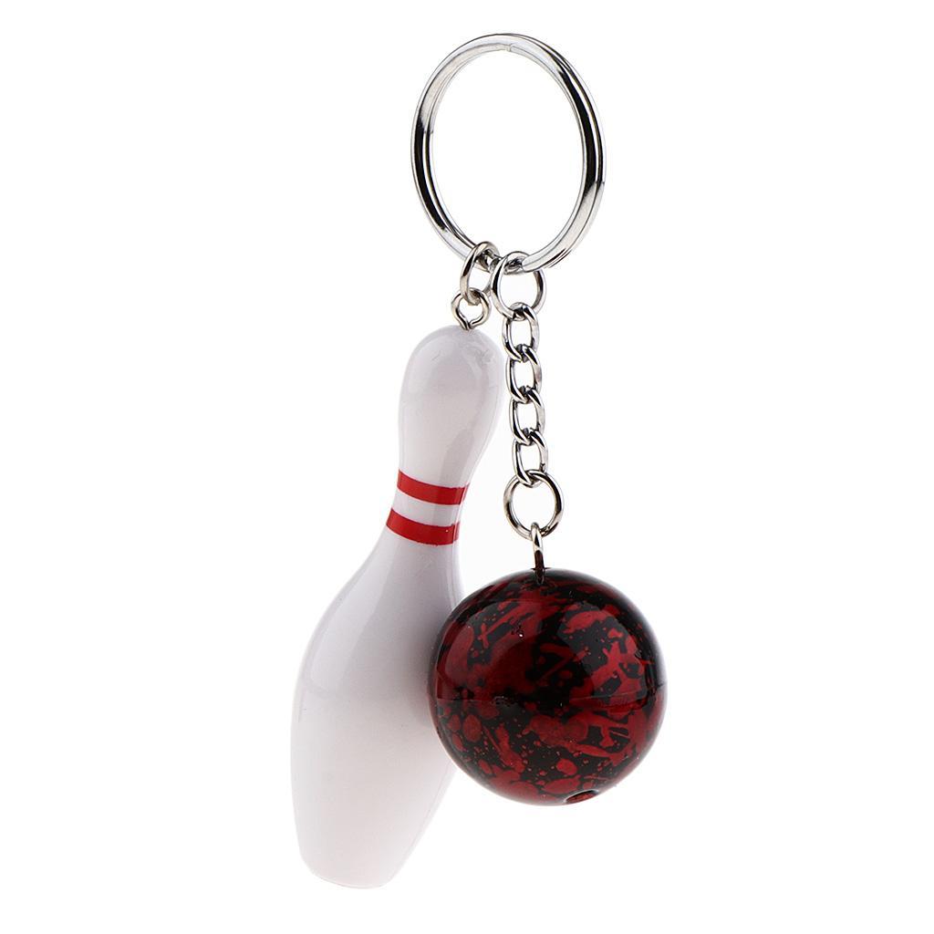 2-10pack Mini Bowling Pin and Ball keychain key Ring 3D Keyfob Fashion Gift red