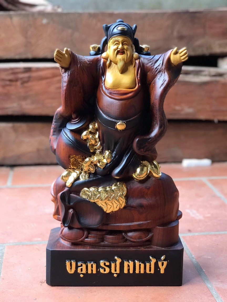 Tượng phật ông thần tài nghênh hỷ tô làm mầu giả cổ kt cao 50×27×12cm