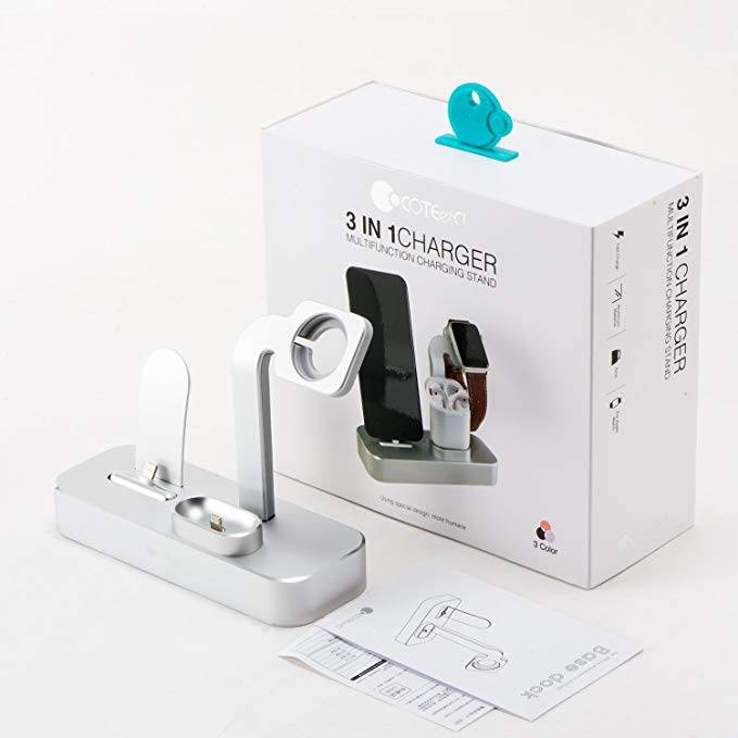 Dock sạc 3in1 dành cho iPhone, Apple Watch, Airpods  nhôm nguyên khối Coteetci - Hàng chính hãng