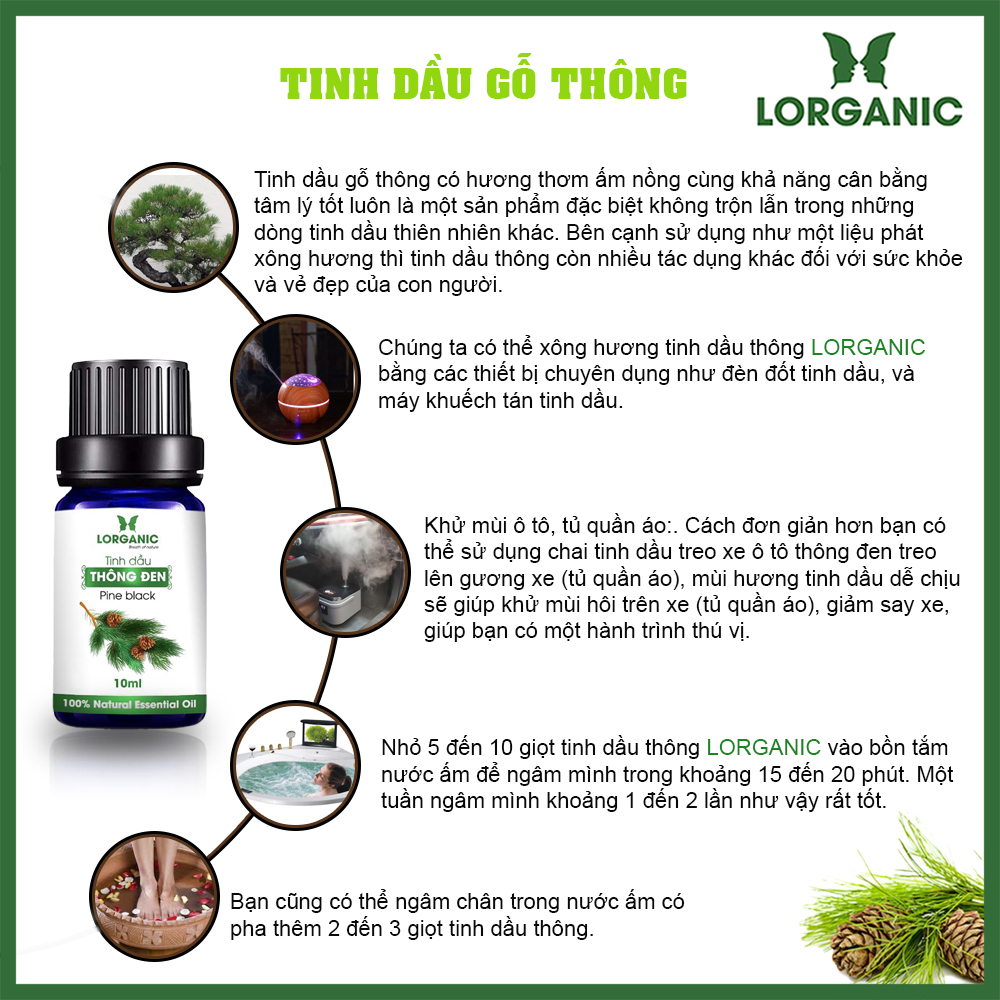 Tinh dầu gỗ thông đen Lorganic Pine black 50ml/ Hương thơm ấm nồng/ Tinh dầu thiên nhiên nguyên chất xông phòng/ Thư giãn tinh thần/ Thích hợp dùng với đèn xông và máy khuếch tán.