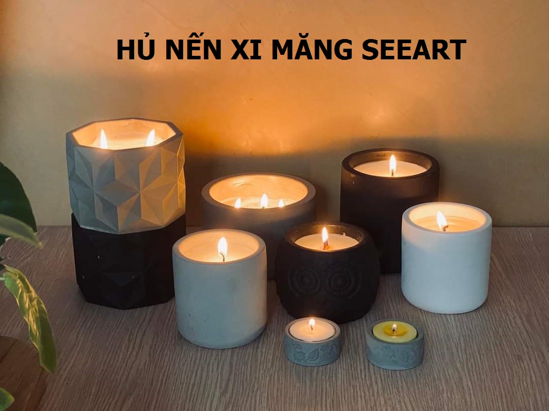 Set 4 hủ nến bằng xi măng Seeart đựng viên nến thơm tealight candles - hàng handmade DIY, cốc để nến cúng phật , bàn thờ trang trí nhiều màu ( không kèm nến)