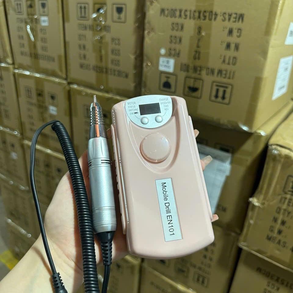 Máy Mài Móng Tích Điện Drill 101 Tay Cầm Trắng Nhẹ Tay Chạy Êm, Tích Điện Lâu, Kèm 6 Đầu Mài, Hiển Thị Pin, 30000 Vòng/Phút