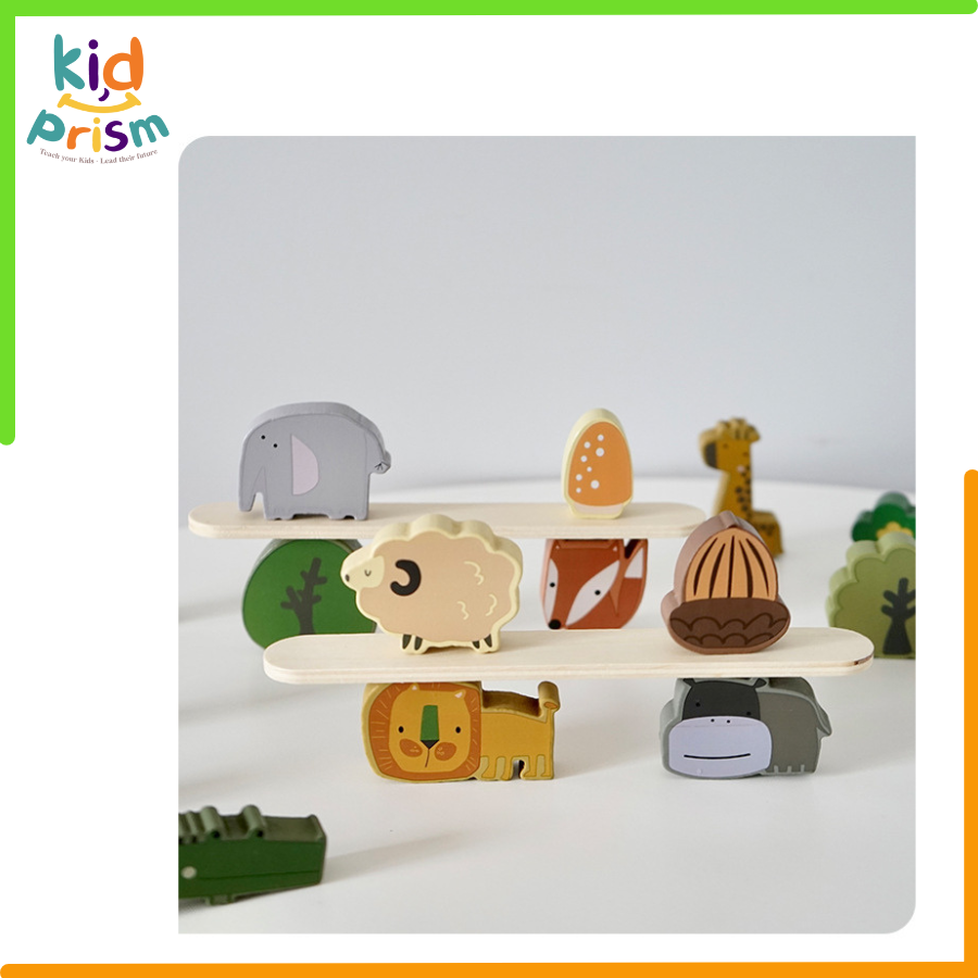 Xếp Hình Động Vật Montessori - Bộ đồ chơi xếp hình khối thăng bằng Thú Toddler Toys bằng gỗ cho bé từ 03 tuổi phát triển