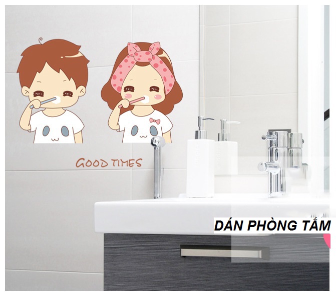 Decal hình Couple đánh răng và ăn đùi gà dễ thương AmyShop ( 35 x 50 cm)