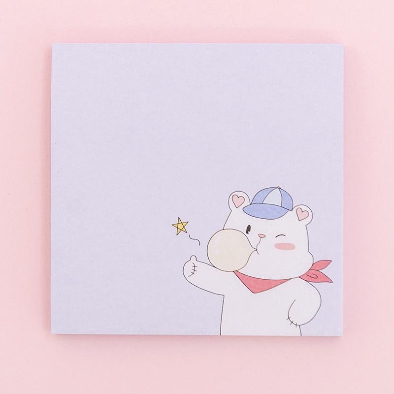 Giấy Note Vuông Ghi Chú Cute Tập 80 Tờ Họa Tiết Chuột Hamster Gấu Trắng Dễ Thương Kích Thước 7.2x7.2cm Có Keo