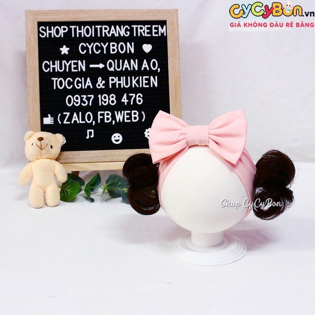 Băng Đô Turban Tóc Giả Cho Bé Gái Thun Cotton Nơ Hồng Da Tóc Giả 2 Bên - Có Đủ Size Kể Cả Sơ Sinh !