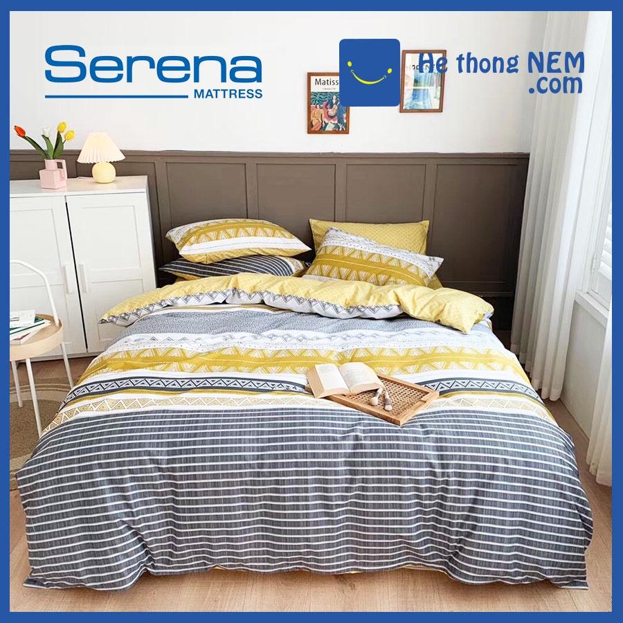 Bộ Chăn Ga Gối 5 Món Cotton lụa SERENA Cao Cấp Drap Giường Chăn Ga Gối Nệm - Hệ Thống Nệm