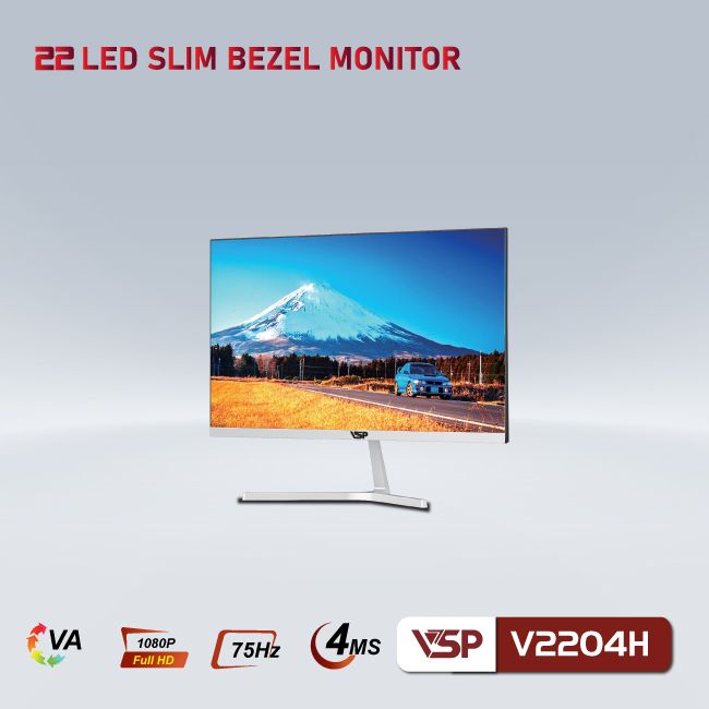 Màn hình máy tính 22inch VSP V2204H [TRẮNG] (21.5&quot; VA FHD 75Hz, HDMI+VGA) - Hàng chính hãng VSP phân phối