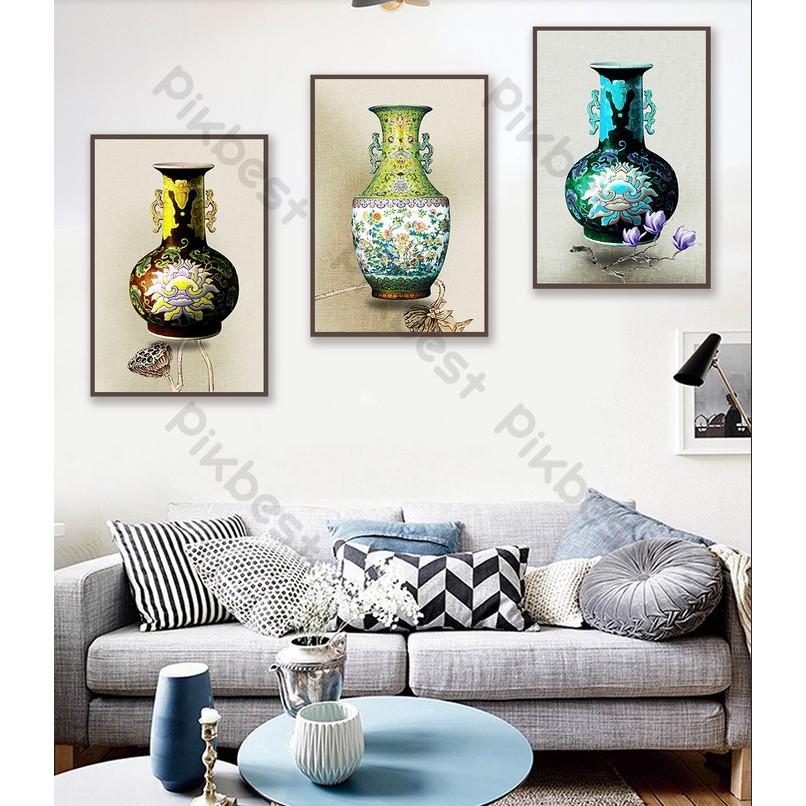 Combo 3 tranh dán tường 3d, bình hoa phong cách trang trí phòng khách phòng ngủ hiện đại MS924605