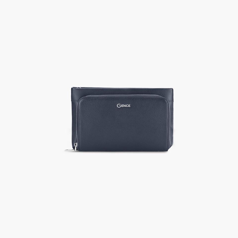 Clutch Da Chính Hãng Ví Cầm Tay Nam GENCE HT17 Da Bò Cao Cấp Màu Xanh Navy