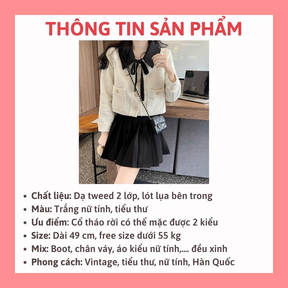 Áo khoác dạ tweed trắng dáng ngắn cổ rời 2 lớp đẹp mặc hai kiểu tiểu thư rẻ Hàn Quốc Sollle