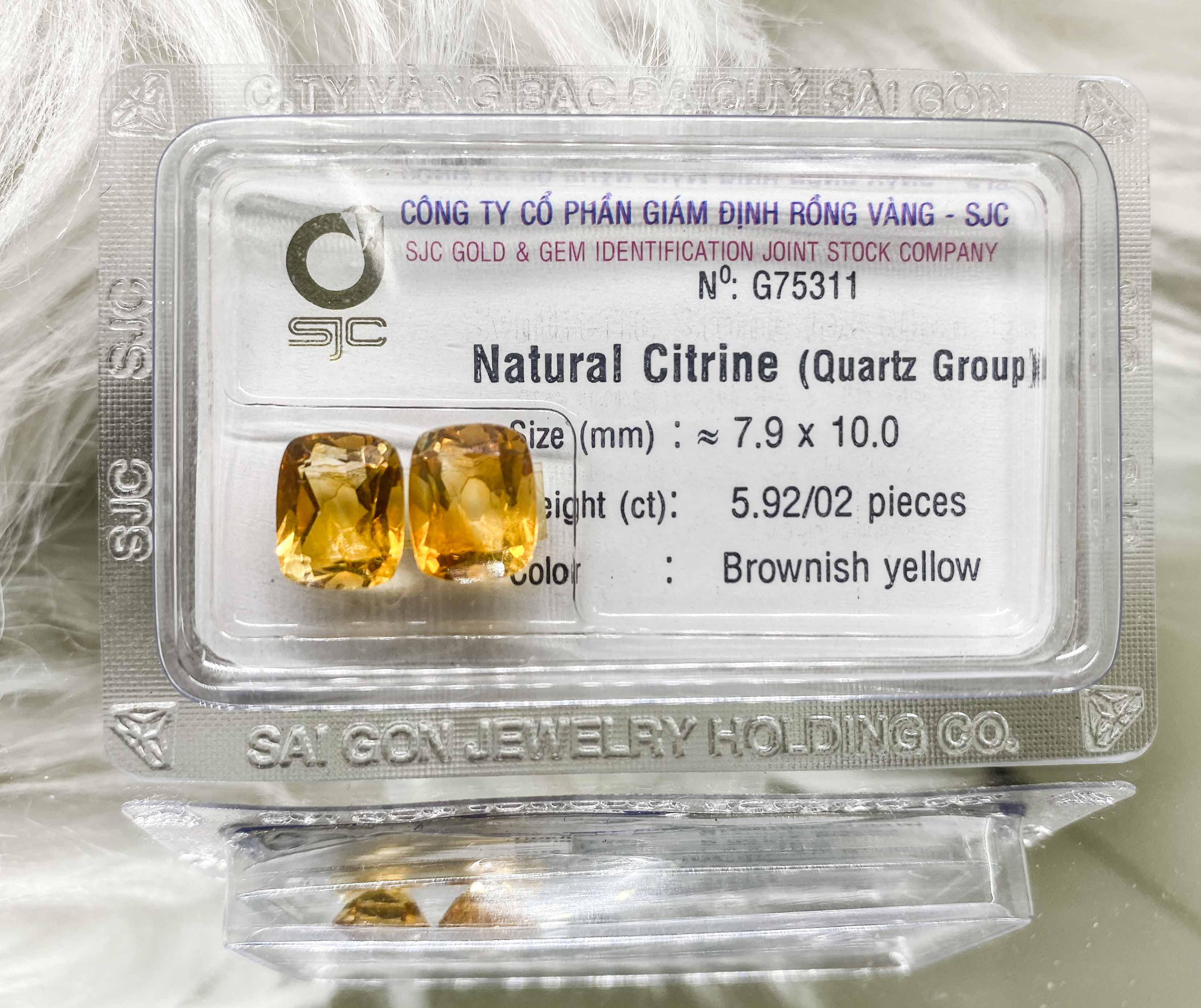 Cặp bông tai đá citrine thạch anh vàng chữ nhật mài giác 5.92ct 75311