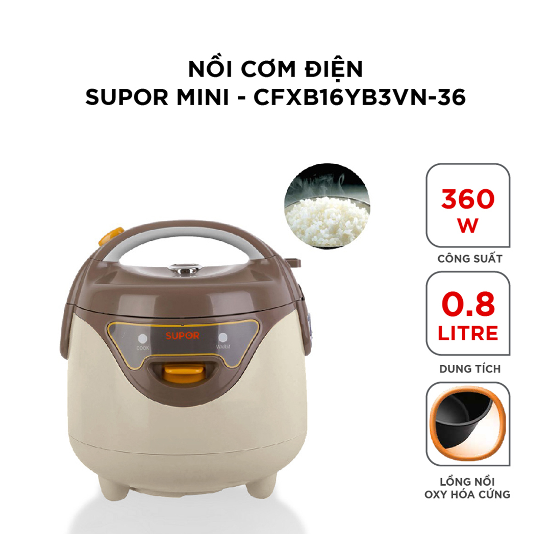 (HÀNG CHÍNH HÃNG) Nồi cơm điện Mini Supor CFXB-16YB3VN-36 0.8l (Trắng nâu)