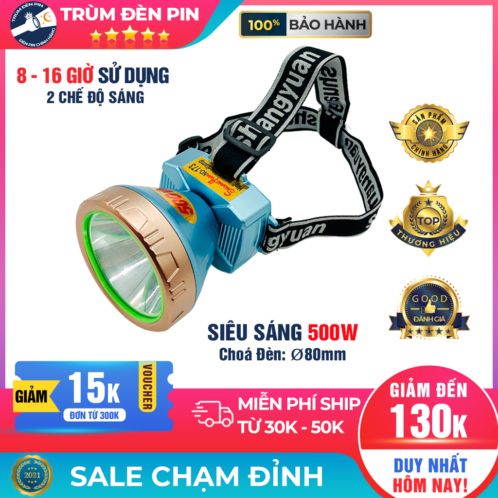 Đèn pin đội đầu SHANGYUAN 173 500W siêu sáng chiếu xa chống nước ánh sáng Vàng và Trắng đèn đeo đầu soi ếch dã ngoại