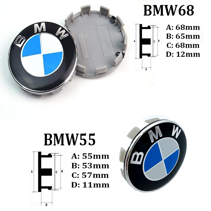 1 chiếc logo chụp mâm, ốp lazang ô tô, xe hơi BMW đường kính 68mm BMW68