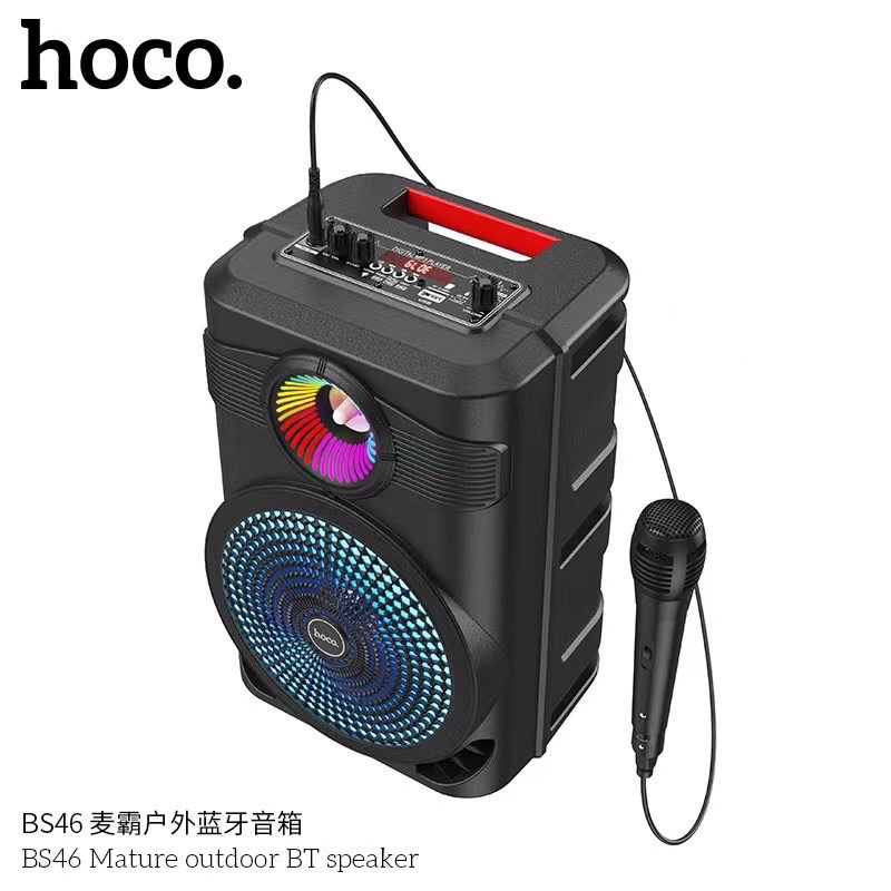 Loa Karaoke Dành Cho Hoco BS46 LED, Tặng 1 Micro Có Dây Hỗ Trợ USB, Thẻ Nhớ TF, AUX, Đài FM, Công Suất 10W, Bluetooth 5.0 - Hàng Chính Hãng