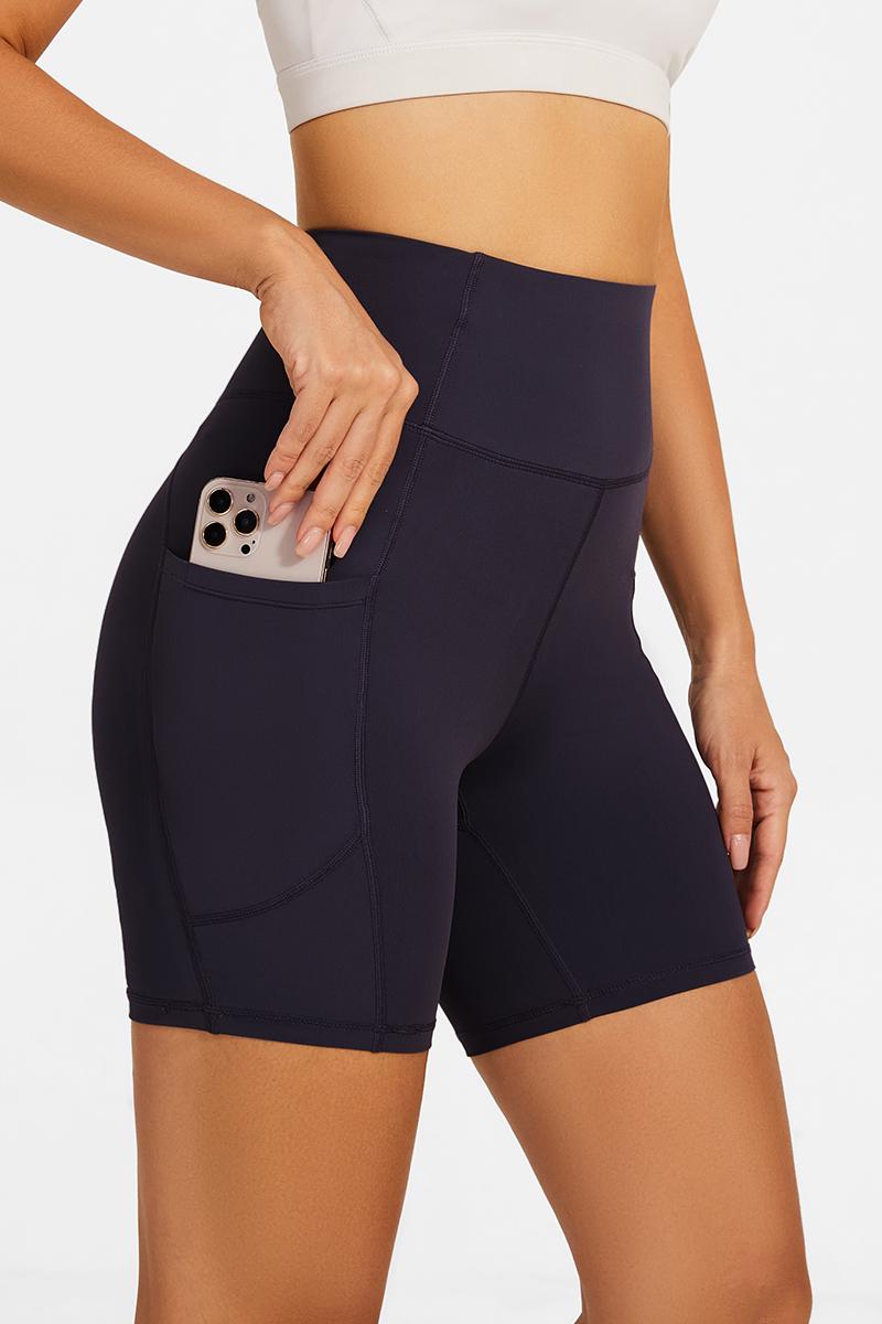 SEVENPALMS Spandex Chắc Chắn Quần Short Liền Mạch Có Túi Nữ Mềm Mại Tập Luyện Quần Tập Thể Dục Trang Phục Tập Yoga Quần Mặc Tập Gym Color: black Size: XL