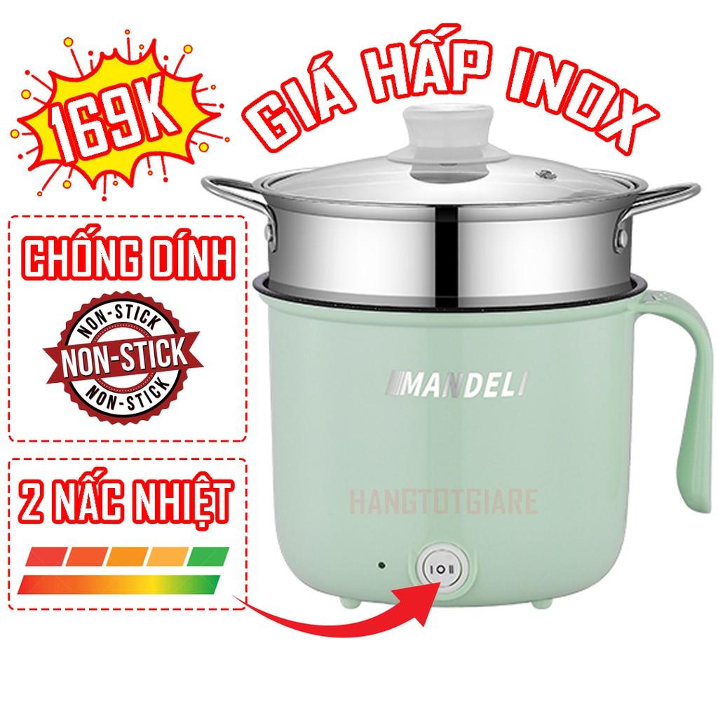 Ca Nấu Mì,Nồi Lẩu Điện Mini Cầm Tay 2 NẤC NHIỆT Nấu Cơm Đa Năng 1,8L + Tặng Kèm Giá Hấp INOX