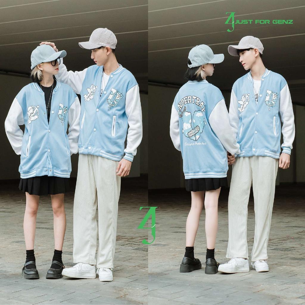 Áo khoác Bomber Varsity Jacket UNDERTRAP, áo bomber nam nữ unisex JFgenz chất nỉ bông Angel