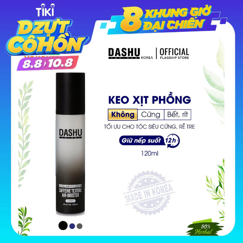 Keo xịt tóc, tạo kiểu, giữ nếp, làm phồng tóc dùng cho Nam/Nữ tóc ngắn vừa Dashu Volume Caffeine Texture Air Booster 120ml (Hard), 90% thành phần tự nhiên, 14 loại thảo dược giúp xịt dưỡng tóc, bảo vệ da đầu, nang tóc.