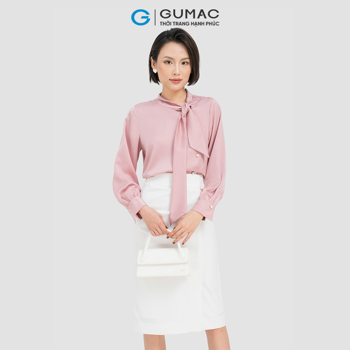 Áo kiểu phối nơ GUMAC AD04061