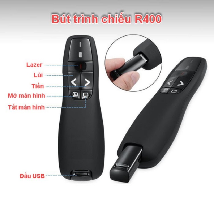 Bút trình chiếu R400 hỗ trợ thuyết trình giảng dậy