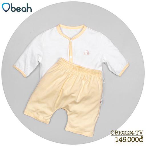 Obeah set bộ tay lỡ trắng phối vàng (sơ sinh) Fullsize 59 đến 90 cho bé từ 0 đến 24 tháng