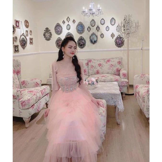 Đầm váy nữ xoè tầng nơ vai siêu xinh