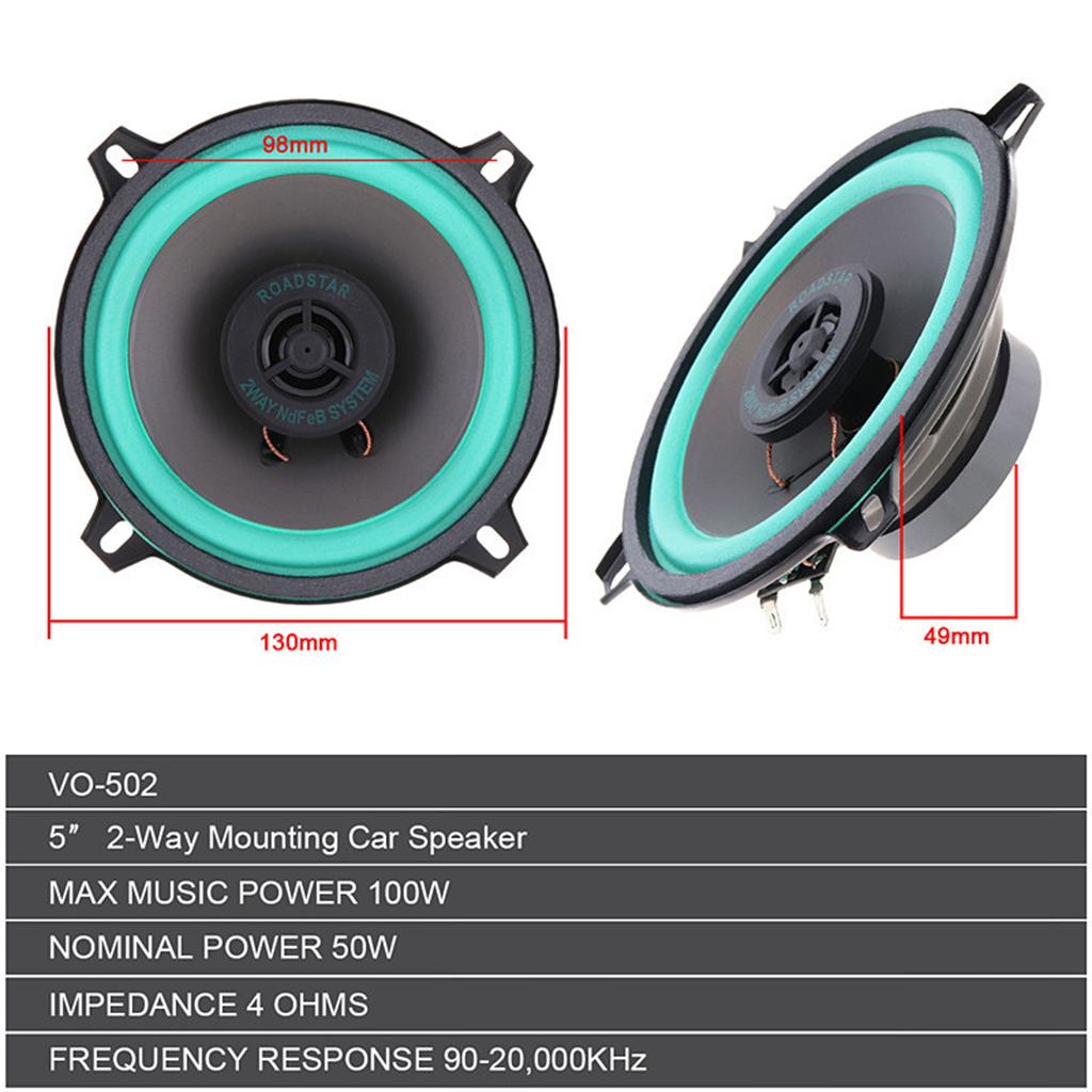 5 Inch 100W Universal Car HiFi Coaxial Speaker Vehicle Door Auto Audio 2x