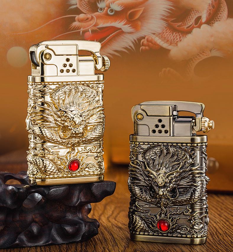 Vỏ Hột Quẹt Bật Lửa Xăng Zorro Z602 Thiết Kế Họa Tiết Rồng Đính Ngọc Đỏ Đẹp Độc Lạ - Dùng Xăng Bấc Đá Cao Cấp