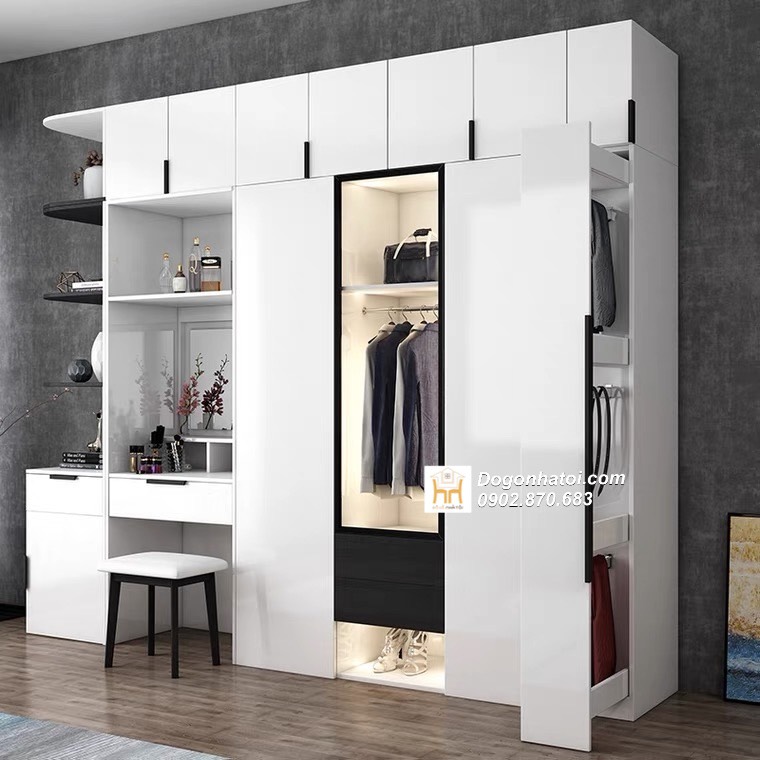 Tủ quần áo kết hợp bàn trang điểm màu trắng đẹp - TA210