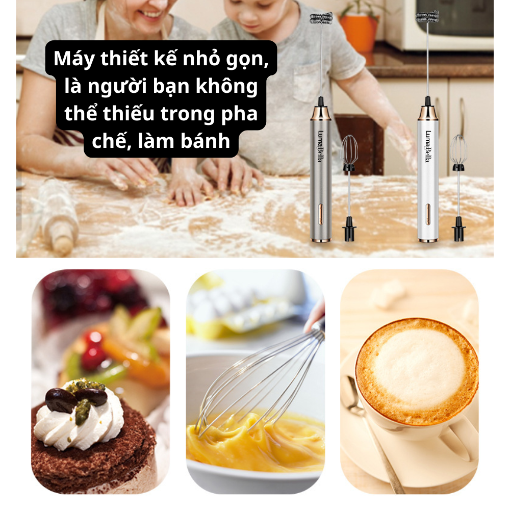 Máy đánh bọt cầm tay KHÔNG DÂY LB-02018 đa năng 2in 1, đánh trứng, tạo bọt, có sạc USB tiện lợi - DELIYA - HÀNG CHÍNH HÃNG