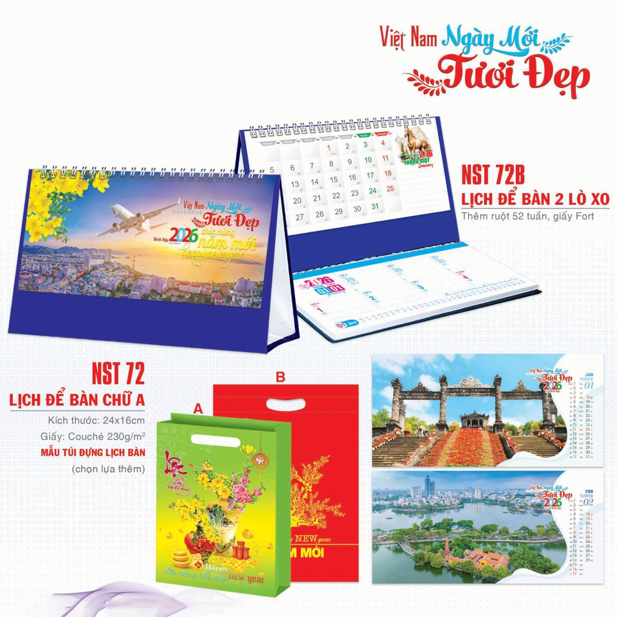Lịch Để Bàn Chữ A - Việt Nam Ngày Mới Tươi Đẹp - NST 72A