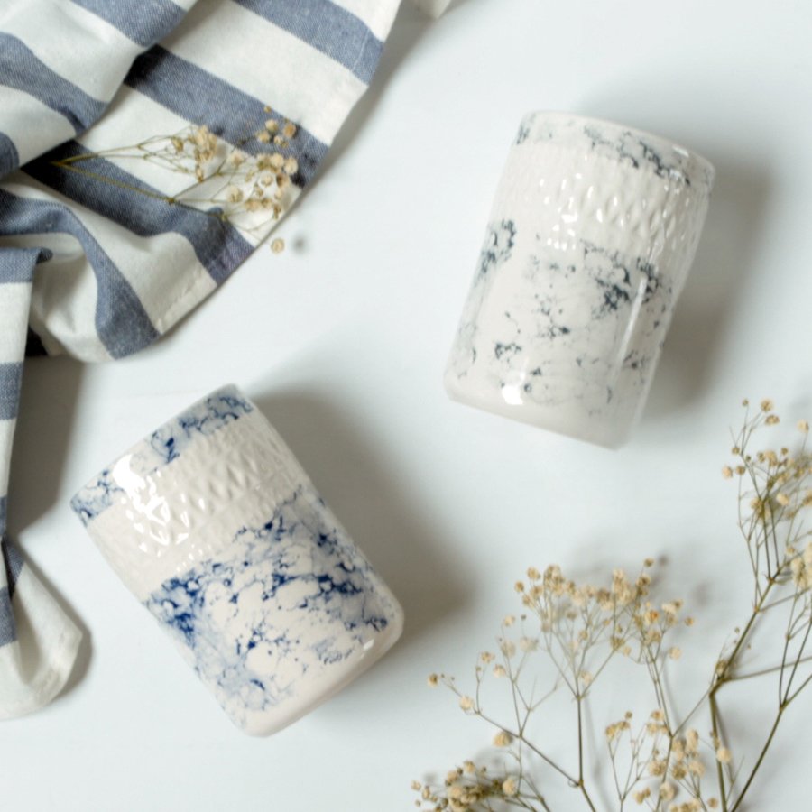 Ly / cốc vân đá men lam marble - Marble ceramic mug