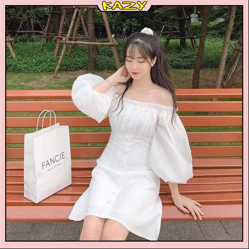Váy trễ vai tay phồng cute phong cách Hàn Quốc KAZY STORE V029