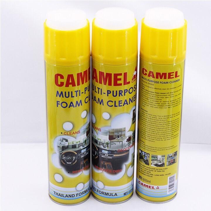 Combo 3 Chai Xịt Bọt Đa Năng Vệ Sinh Ghế Da Nội Thất Ô Tô Foam Cleaner Màu Vàng 650ml camel hương chanh