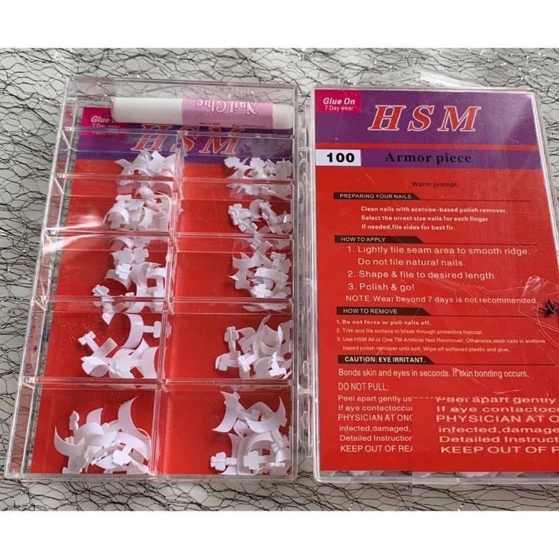 Hộp 100 Móng Nối Fen Đầu Móng HSM Đủ Size Màu Trắng Đục Làm Nail Tặng Kèm Chai Keo Mini, Móng Típ Nối French Trang Trí Móng Nhựa Abs Nail Phương Miu