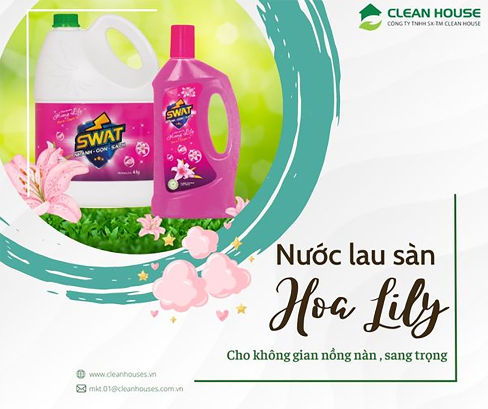 Nước Lau Sàn SWAT Hương Lily Siêu Sạch Thơm Lâu Chai 1L Tiện