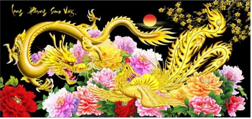 Tranh đính đá long phụng sum vầy VS281 - 160 x 75 cm - chưa đính