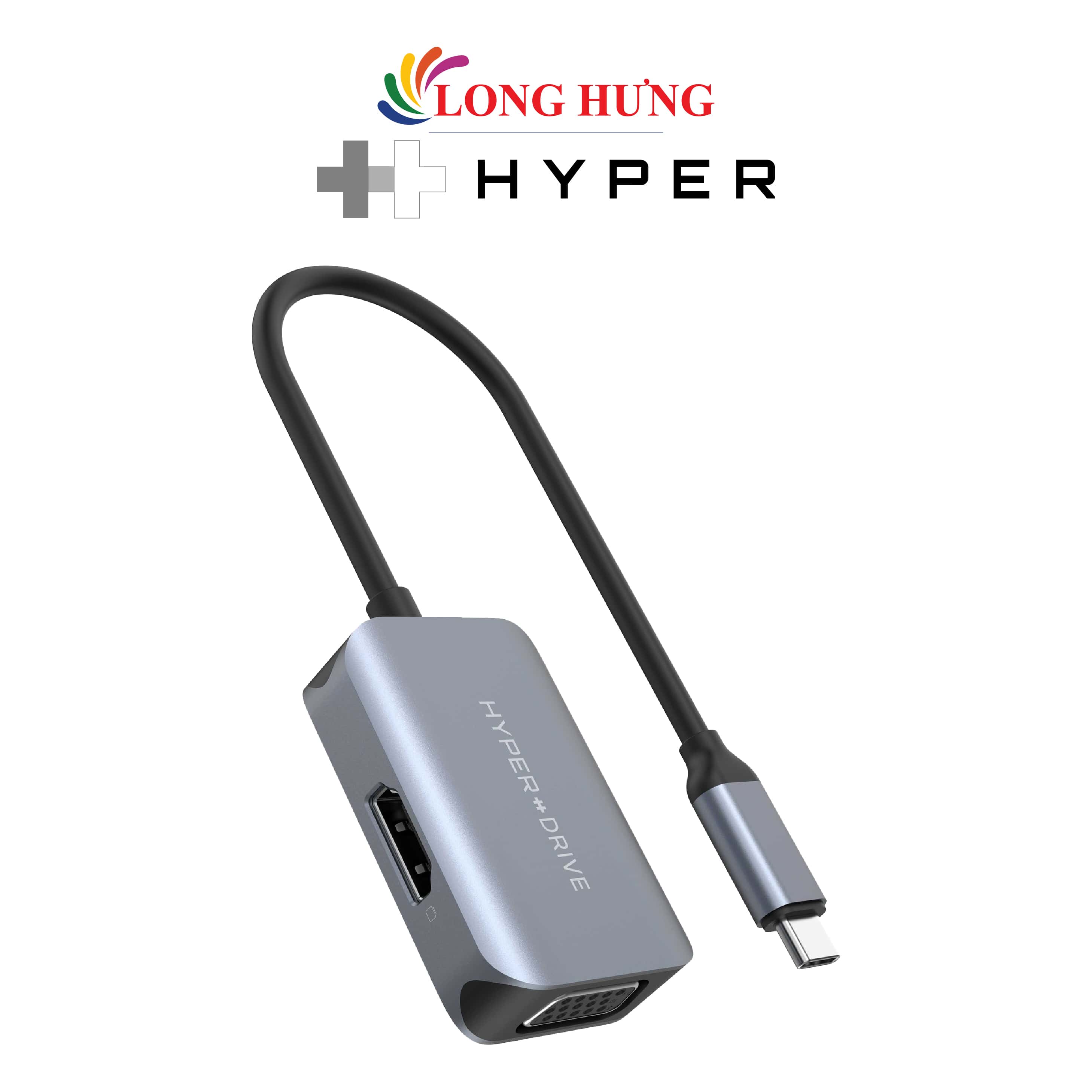 Cổng chuyển đổi HyperDrive 2-in-1 USB-C to HDMI/VGA HD-C2HV-GRAY - Hàng chính hãng