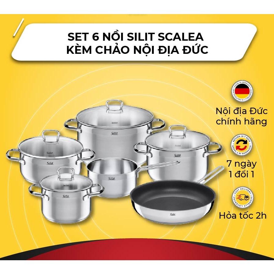 Bộ Nồi Inox Silit Scalea 6 Món Kèm Chảo, Chất Liệu Thép Không Gỉ, Dùng Cho Mọi Loại Bếp, Nhập Đức