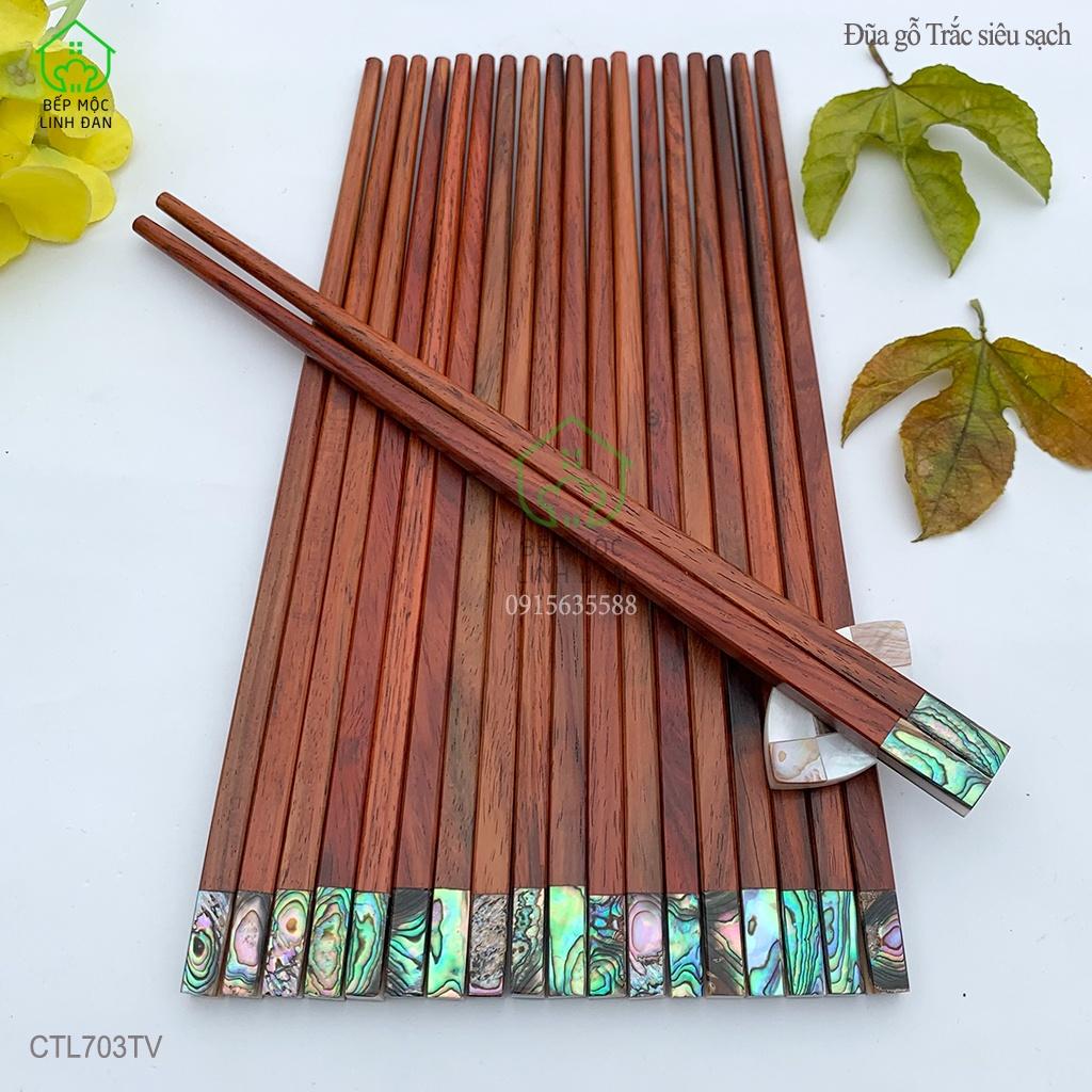 Đũa Gỗ Trắc Tự Nhiên Cẩn Ốc Bào Ngư HAHANCO Bộ 10 Đôi Vuông