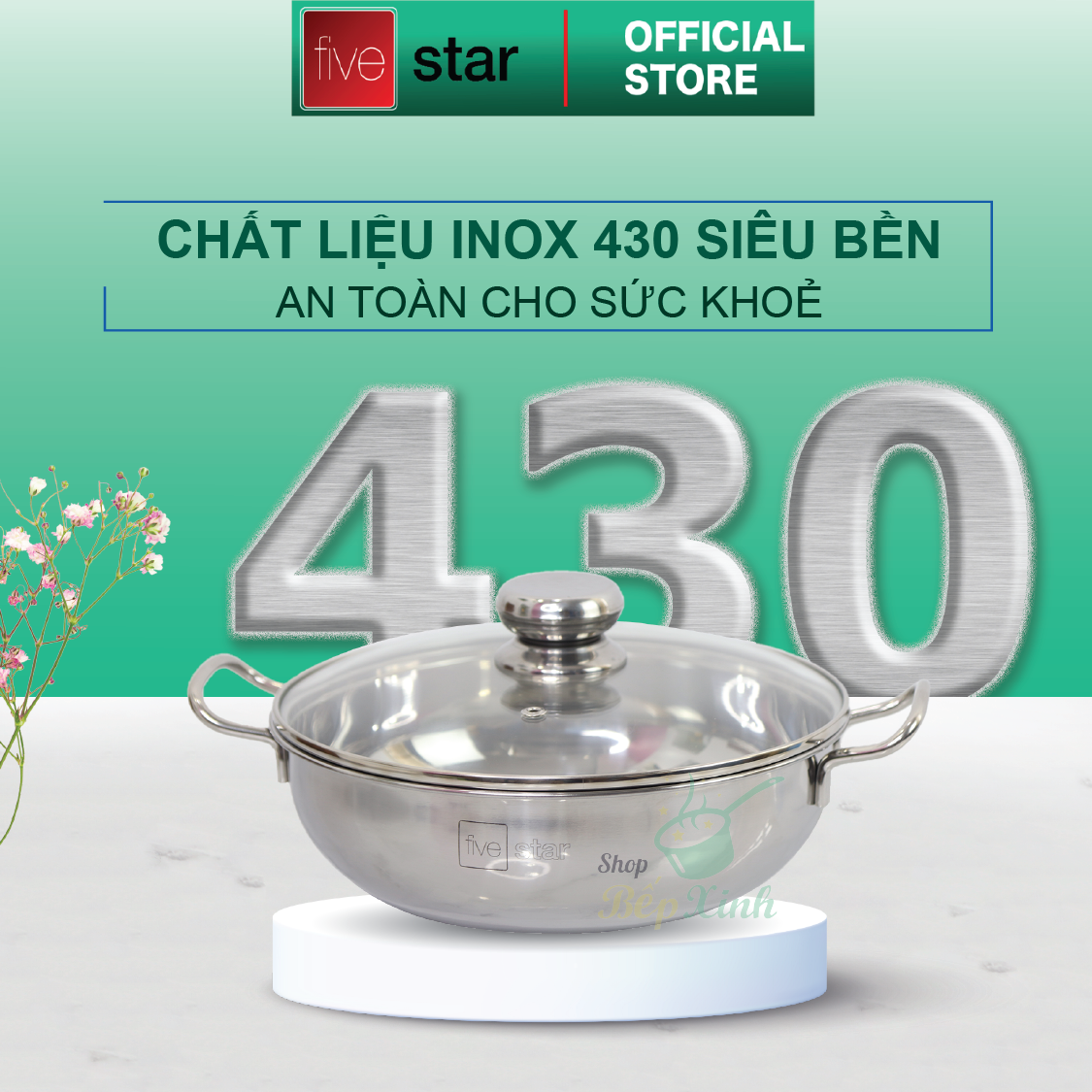 Nồi lẩu um xào đa năng đáy từ Five star nắp kính