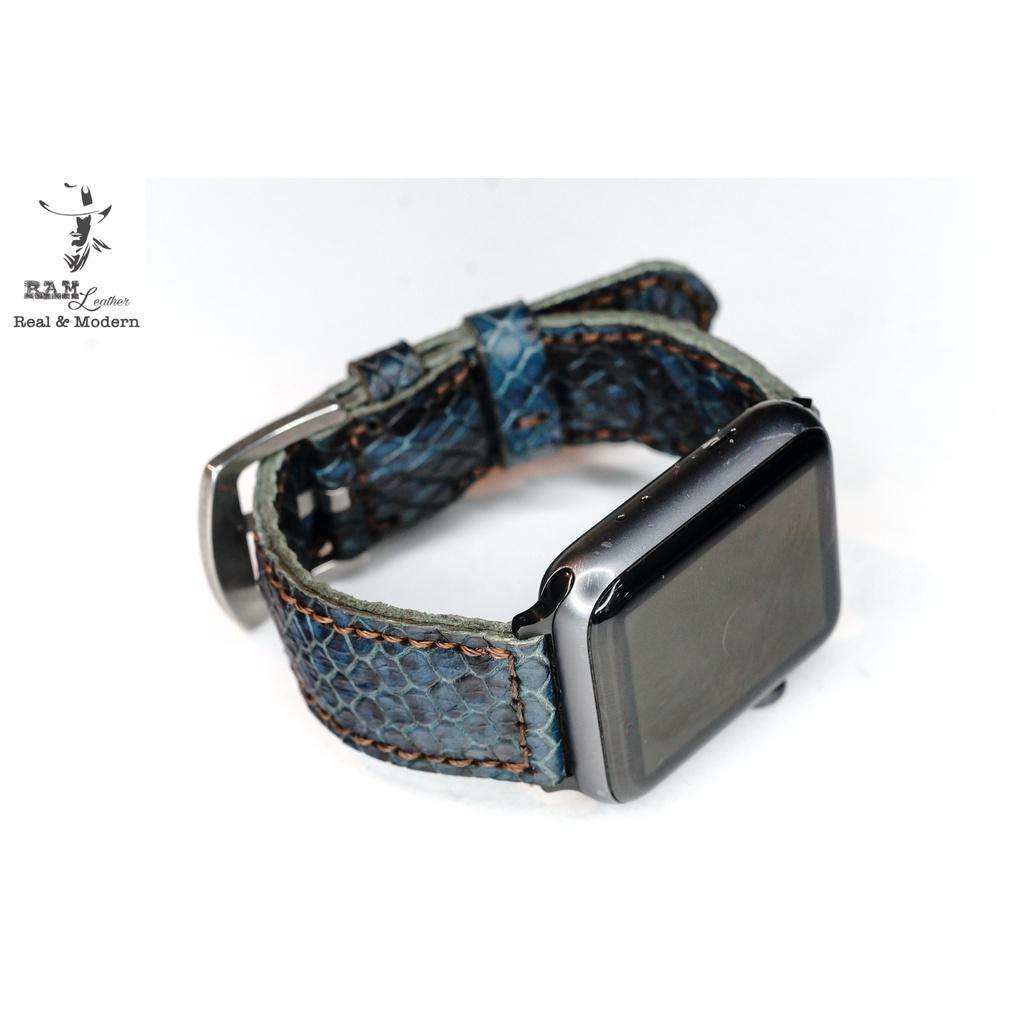 Dây đồng hồ da dê handmade bền chắc cao cấp xanh dương navy RAM 1998 - tặng khóa chốt và cây thay dây