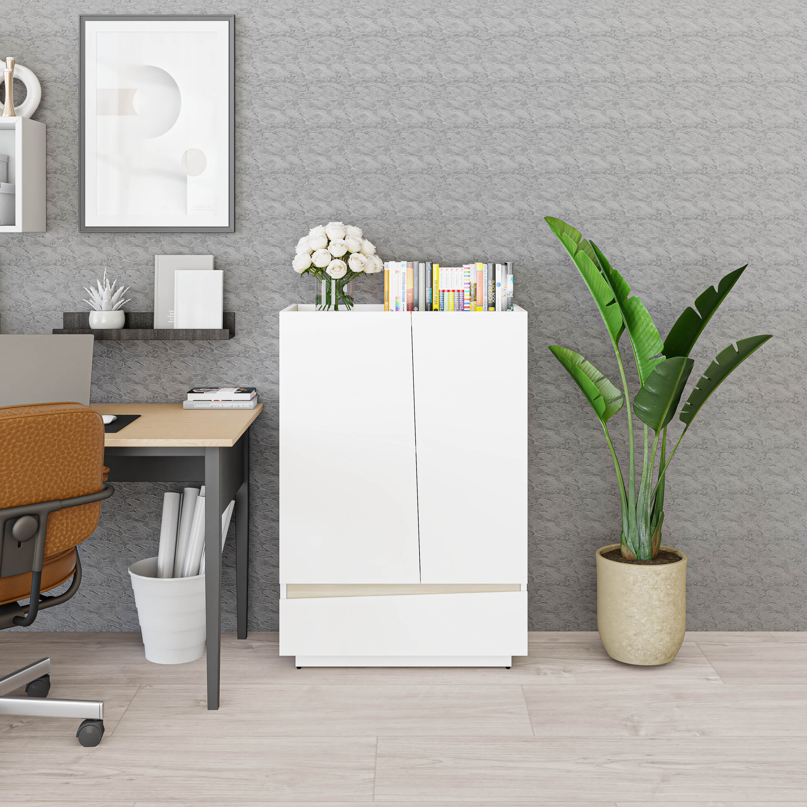 [Happy Home Furniture] VIGGO, Tủ lưu trữ 2 cửa mở - 1 ngăn kéo, 62cm x 32cm x 90cm ( DxRxC), TCM_173