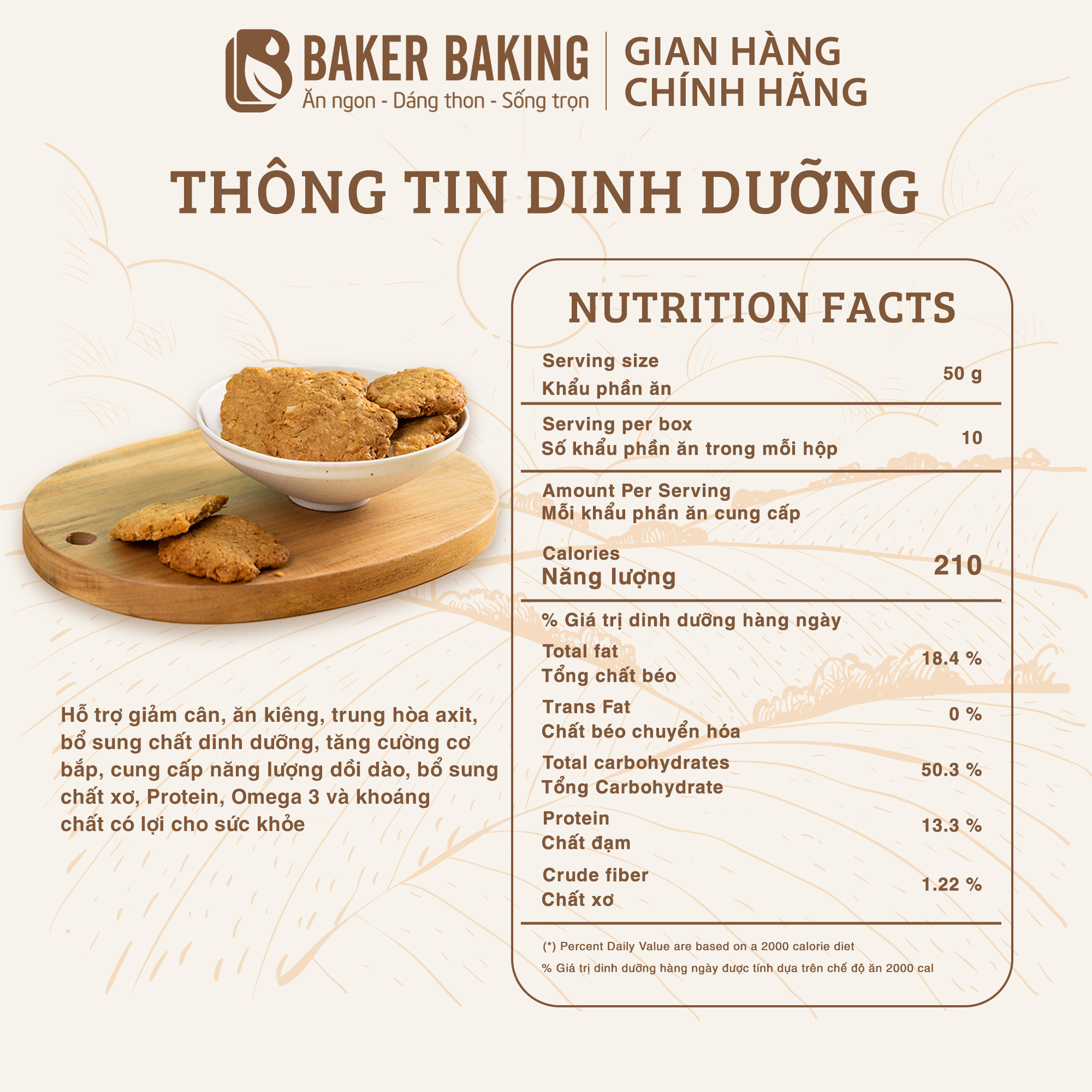 Bánh quy hạnh nhân vị dừa không đường hỗ trợ ăn kiêng Baker Baking 100-500g