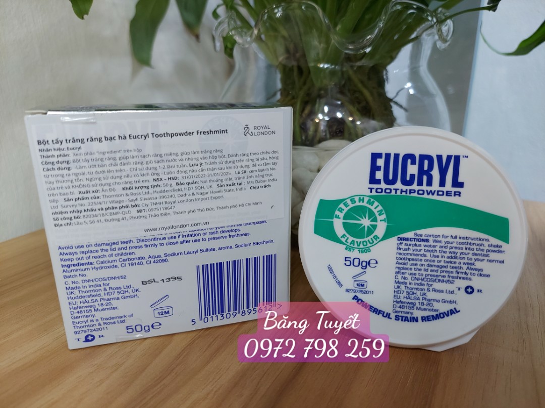 BỘT TẨY TRẮNG RĂNG EUCRYL CỦA ANH 50G