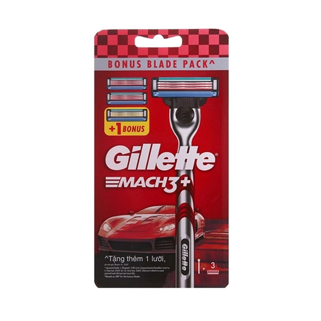 Dao Cạo Râu Gillette Mach 3 Plus Màu Đỏ, Lưỡi Cạo Thiết Kế Đặc Biệt Điều Chỉnh Theo Từng Góc Độ Khuôn Mặt, Tặng Thêm 2 Lưỡi Thay Thế -HÀNG CHÍNH HÃNG