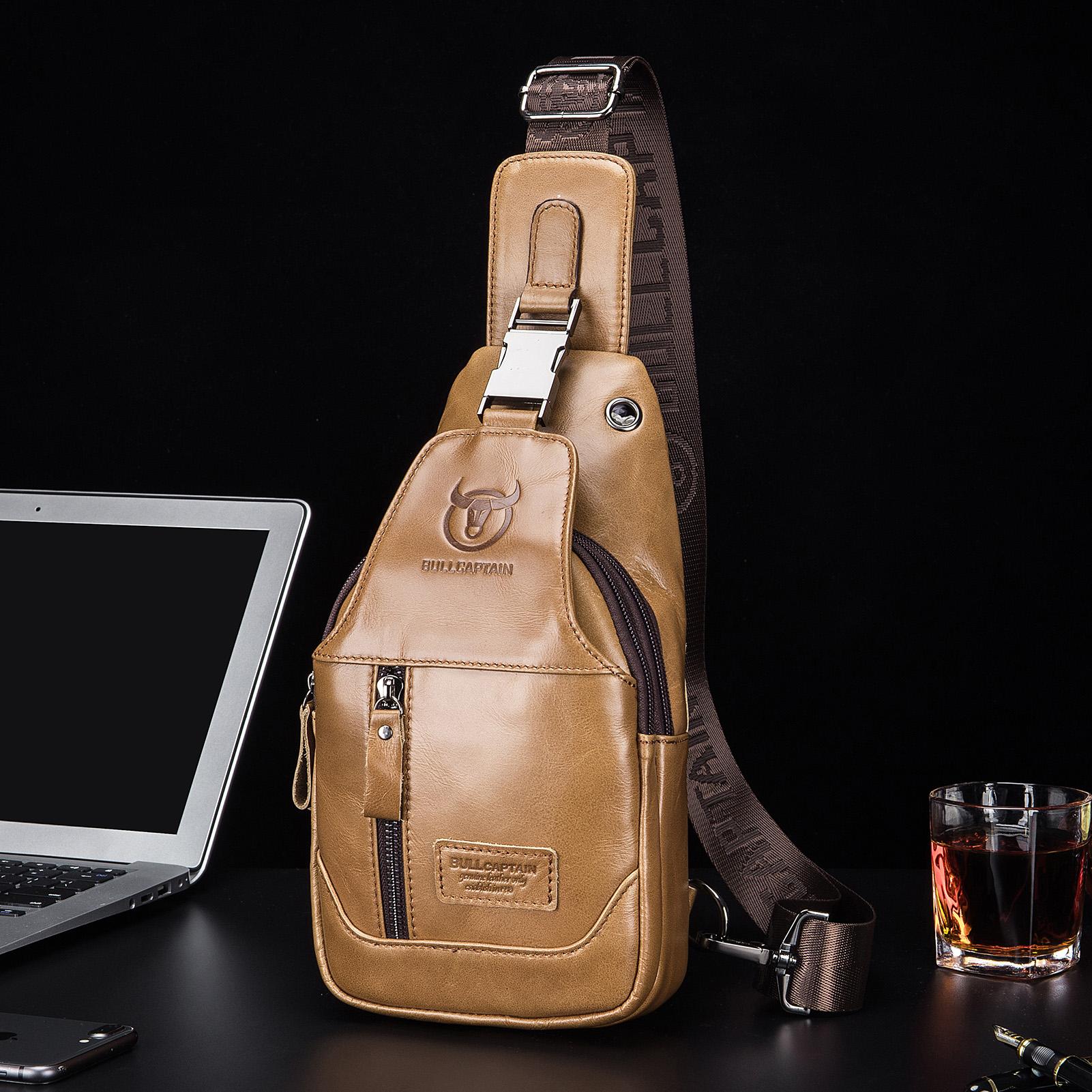 Balo Đeo Chéo Bằng Da Đeo Trước Ngực Chống Trộm Chống Nước Tiện Dụng Bullcaptain
