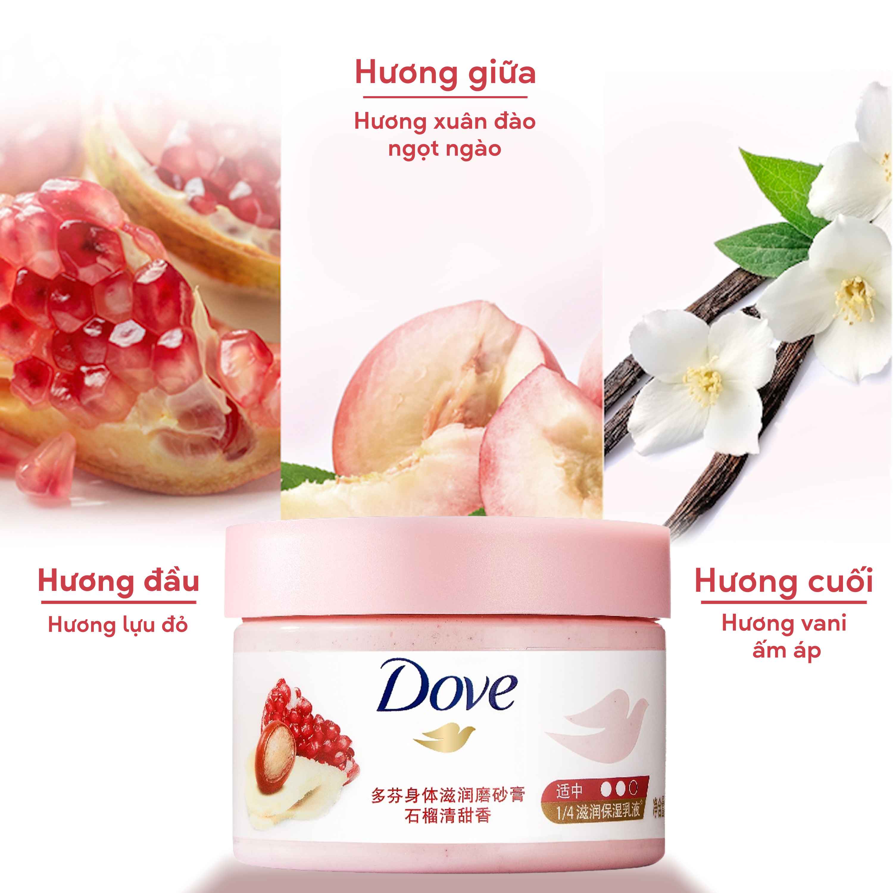 Tẩy Tế Bào Chết Dưỡng Ẩm Toàn Thân Dove Hương Lựu Đỏ 298g